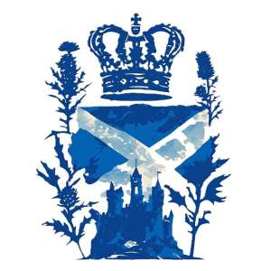 An evocation of Scotland, the Crown, thistles, the Saltire and a castle
